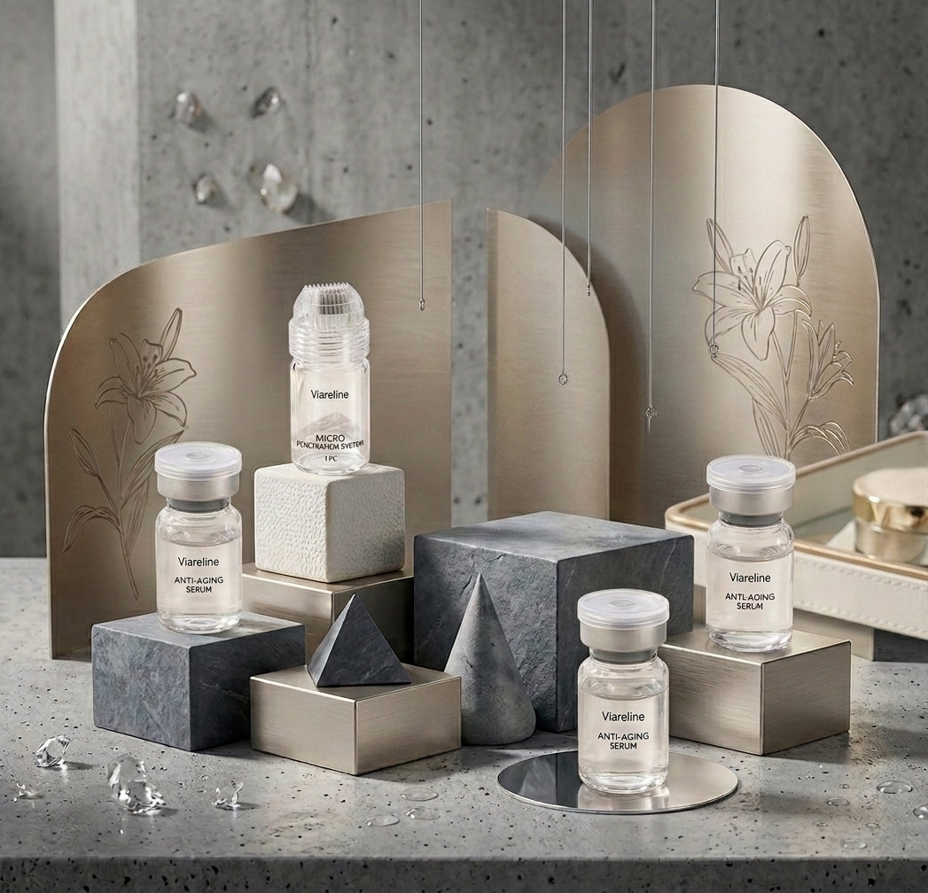Viareline Micro Penetration System kit styled on stone blocks with gold panels
