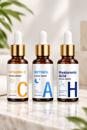 HeyPixsi™ Vitamin C, Hyaluronic Acid & Retinol Facial Serum Set - 3 x 30ml