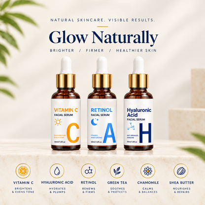 HeyPixsi™ Vitamin C, Hyaluronic Acid & Retinol Facial Serum Set - 3 x 30ml