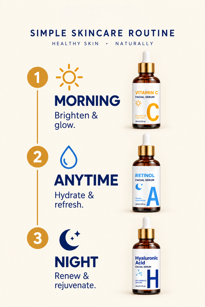 HeyPixsi™ Vitamin C, Hyaluronic Acid & Retinol Facial Serum Set - 3 x 30ml